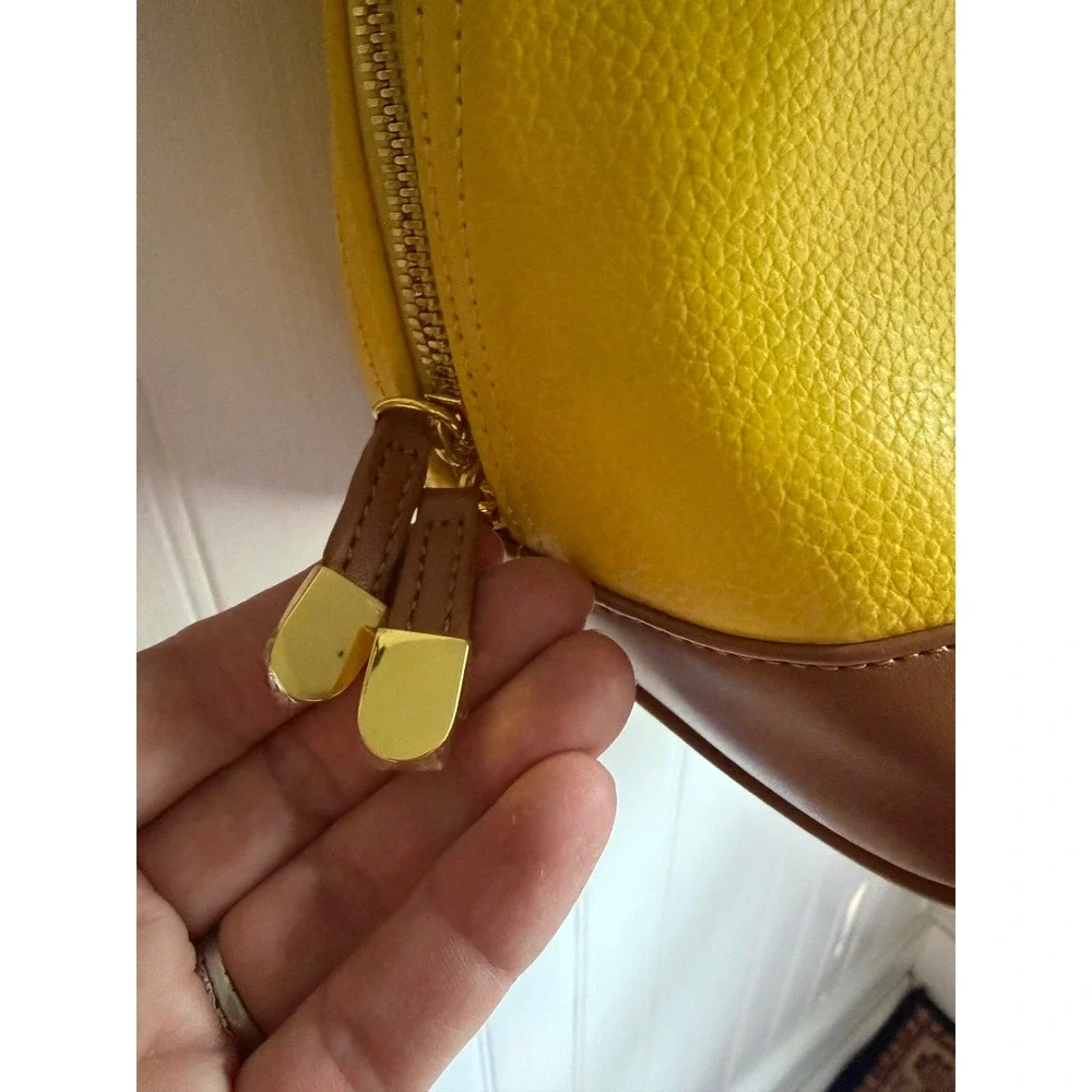 Joy & Iman Yellow Tan Split Leather Satchel Handbag Set with Wallet and Clock